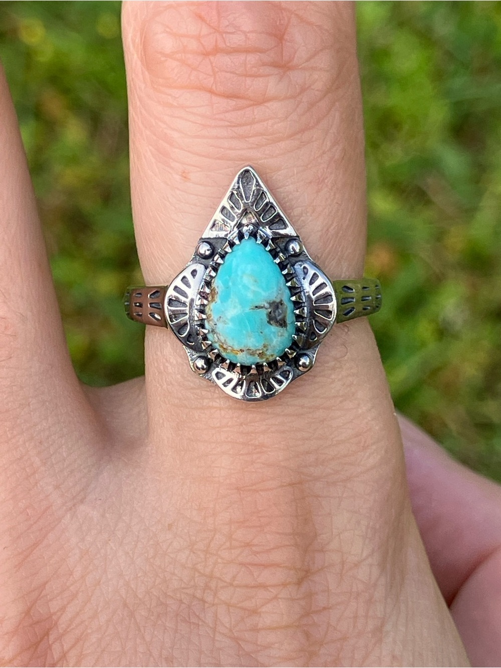 Natural Blue Moon Turquoise Sterling Silver Ring Size 8
